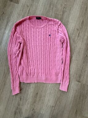 Polo Ralph Lauren Pink Cable Knit Sweater Cotton Pony Logo Size XL